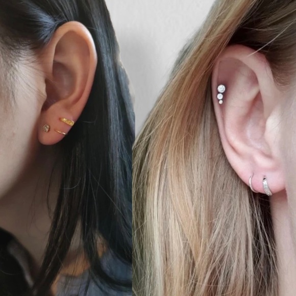 MINIMALIST DAINTY GOLD PLATED S925 CUFF EARRINGS - Picture 3 of 4